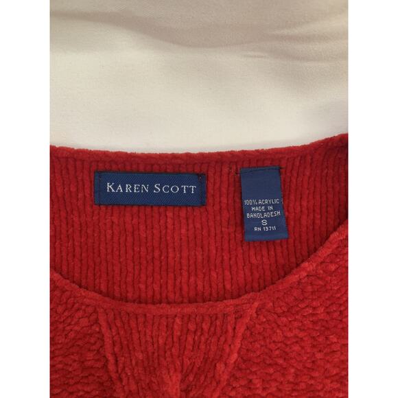 Women’s Red Cable Knit Sz Small Soft Chenille Sweater Pullover By Karen Scott - Picture 6 of 6